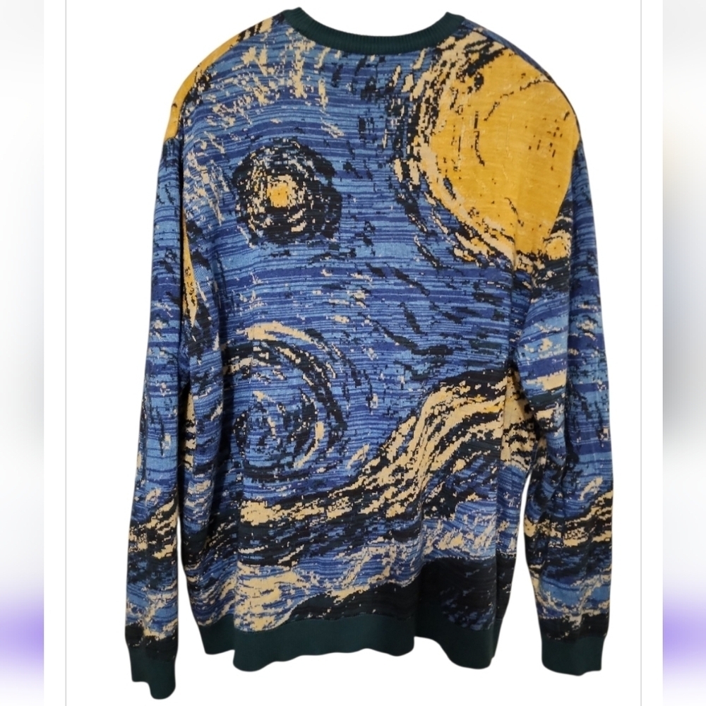 ASOS DESIGN Van Gogh Jacquard Knit Sweater A.P.O.H. Blue Yellow Size Medium - Picture 3 of 7
